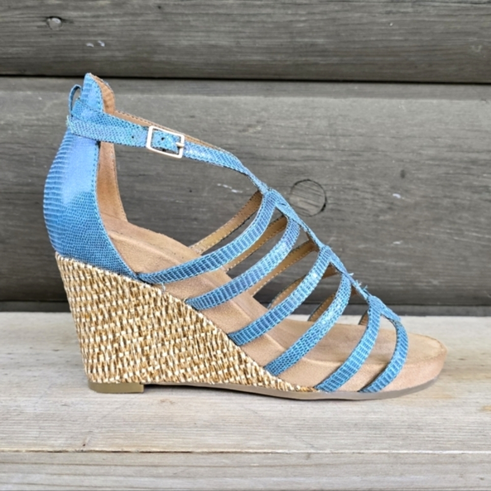 AEROSOLES Great Plush Coastal Boho Luxe Caged Comfort Cork Wedge Sandals 7M - Picture 2 of 16